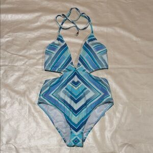 Bar III Blue Geometric One Piece Swimsuit SZ M